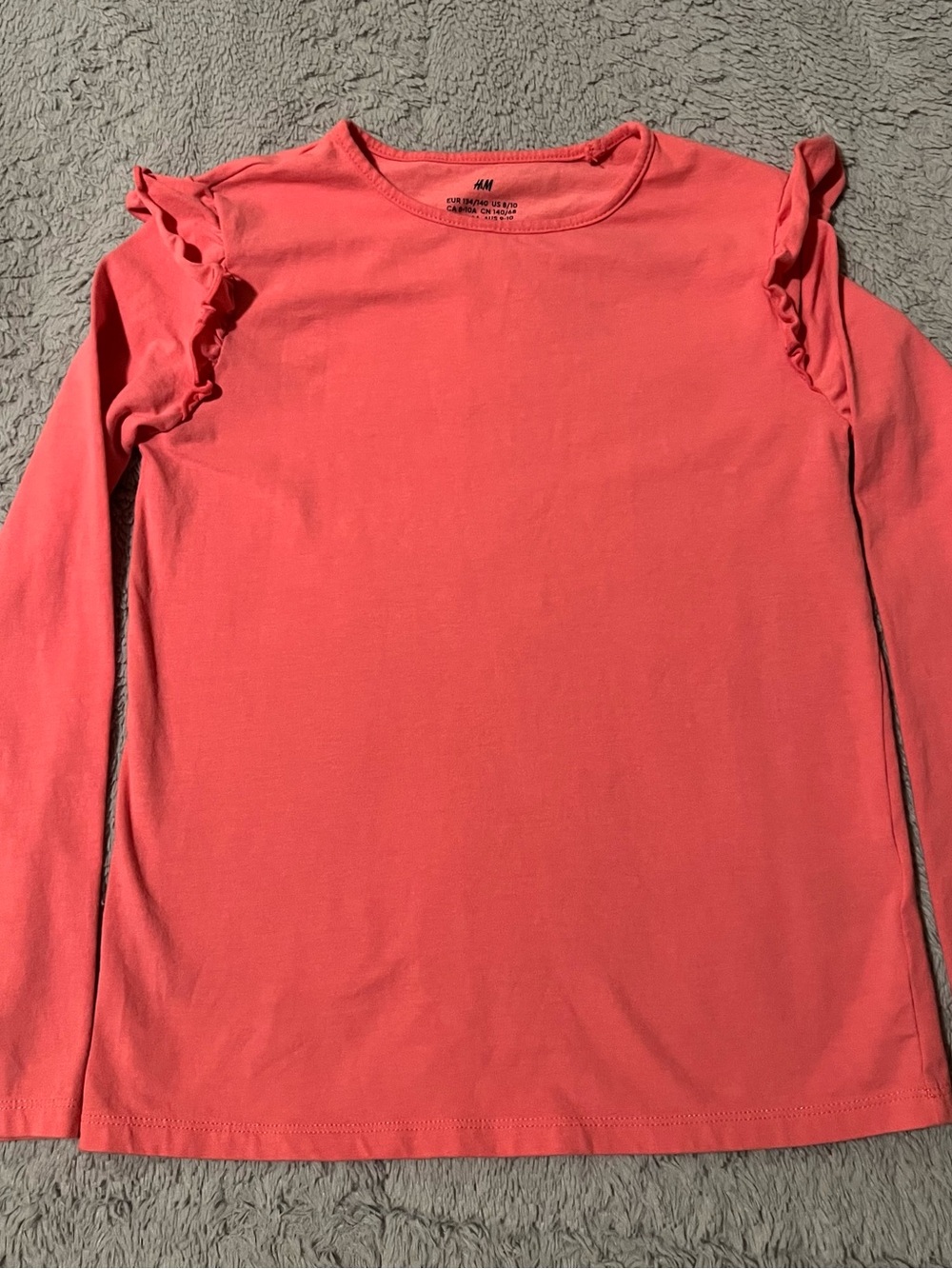 H&M Coral Pink Long-Sleeve Ruffle Shoulder Tee